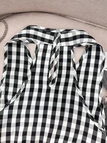 Lyxana Damtopp med rutig fluga och halterneck för sommaren, avslappnad - Svart och Vitt - Visa 4