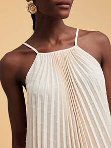 Travachic Elegant White Polka Dot Summer Mini Dress,Heavy-Duty Pleated A-Line Vacation Outfits For Women,Boho Chic Holiday Beach Sun Dress,Old Money Style - Apricot - View 5