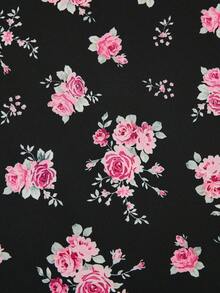 Sweetra 优雅复古宫廷风印花灯笼袖A字连衣裙（女款） - 黑色 - 查看 7