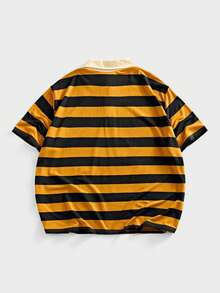 EASEVO Plus Size Men's Casual Yellow Striped Polo Shirt Summer Graduation Back-To-School College Style Pattern Short Sleeve Skin-Friendly Breathable Tshirts - Multicolor - View 6