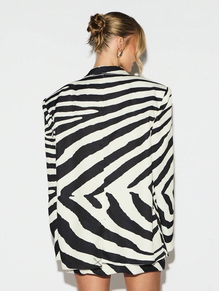 KIZN Zebra Print Blazer With Button Front