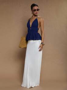 COSMINA 女士纯色极简露背吊带背心 - 藏蓝色 - 查看 6