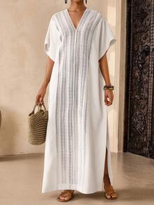 Lyxana Vestido Casual de Férias Reto Bege com Recortes para Mulheres - Bege - Visão 3