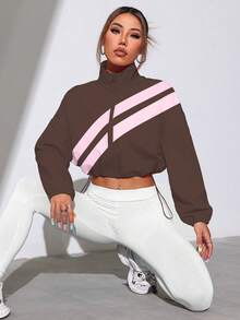 Gameset SHEIN Sport Colorblock Full Zip Drawstring Hem Sports Jacket, Spring/Autumn - Multicolor - View 2