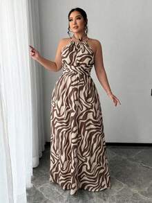 SHEIN SXY 大码女式斑马纹休闲时尚吊带连衣裙 - 彩色 - 查看 10