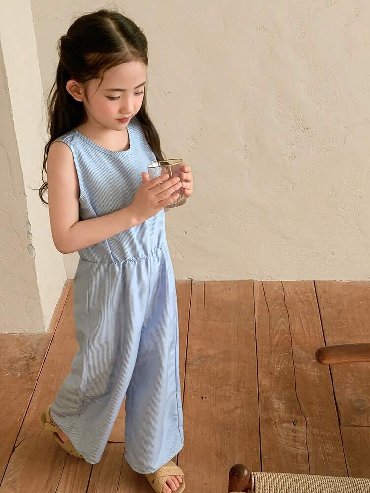 Young Girl Sleeveless Crew Neck Jumpsuit Summer