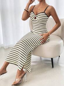 SHEIN PariChic Robe texturée à torsade en tricot contrastant noir et blanc pour femmes - Noir - Voir 3