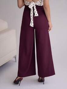 Andrea Bello 高腰百搭侧拉链阔腿裤 - 酒紅色 - 查看 2