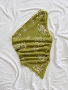 Soleia 女士不对称下摆不对称肩部上衣，休闲百搭，适合度假、海滩、婚礼宾客、毕业早午餐、圣帕特里克节、春假、复活节、音乐节、优雅波西米亚热带派对等场合，亮片装饰，棕色，情人节。 - 綠色 - 查看 4