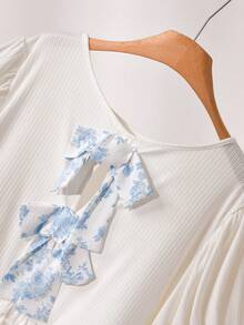 CosyJoli Damen Casual T-Shirt in Große Größen, T-Shirt Top mit Schleifenträgern, Kurzarm Top, Frühlings-/Sommer-Damenkleidung, Damenblusen und -oberteile für den Casual-Bereich - Beige - Übersicht 5