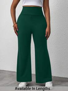 SHEIN PETITE CURVE Quần nỉ ống loe trơn dành cho nữ cỡ lớn - màu xanh lá - Xem 1