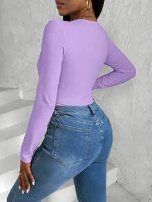 VaVaBold 女士春夏褶皱胸前两穿长袖时尚连体衣 - 紫色 - 查看 2