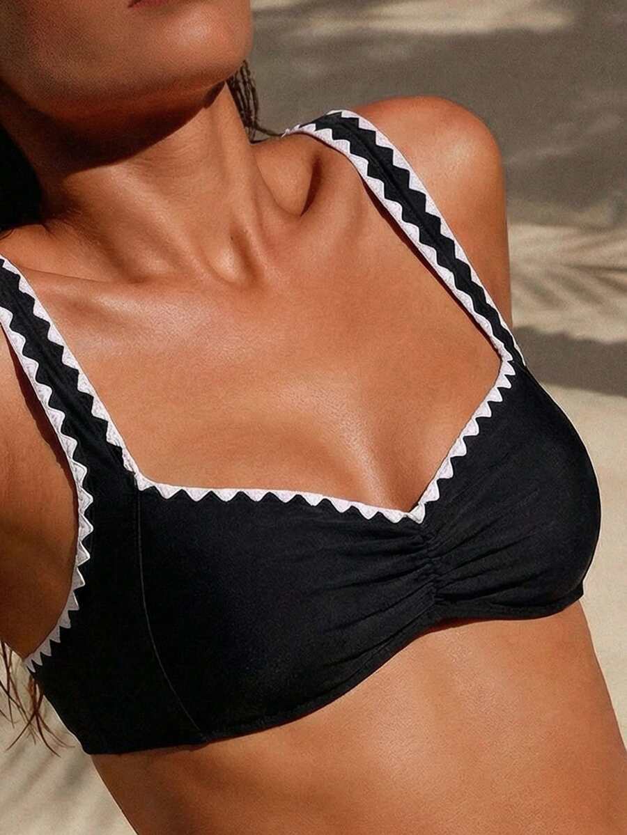 Swim Chiccia 女士泳装上衣，岛屿休闲度假沙滩挂脖比基尼上衣，黑色 - 黑色 - 查看 1