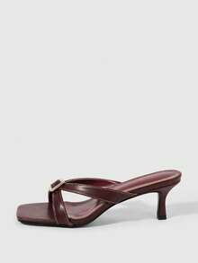 Sleekvia Ladies Square Toe Peep Toe Sexy Dark Brown Stiletto High Heel Slip-On Mule Summer Breathable Avant-Garde Cross Strap Commuter Women's Sandals - Coffee Brown - View 4