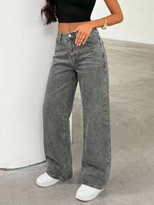 EURMUSE Women's Solid Color Casual Denim Jeans - Light Grey - View 5