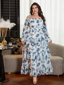 Modelyn 大码女士时尚露肩优雅收腰修身连衣裙 - 白色 - 查看 4