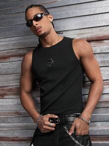 AXEPEAK Men's Solid Color Round Neck Casual Street Fashion Tank Top, Spring/Summer - Black - View 4