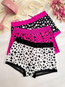 PetitDoll 3pcs/Pack Plus Size Contrast Lace Heart Print Panties - Multicolor - View 7