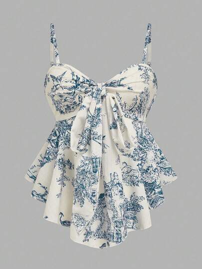 GlowEve Women's Textured Print Cinched Waist Camisole, Elegant For Vacation, Commute And Everyday Wear