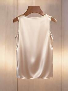 Franclia Women's Champagne Button Casual Top, Suitable For Commuting, Daily Wear, Vacation, Party, Afternoon Tea, Round Neck, Loose, Spring/Summer - Champagne - View 2