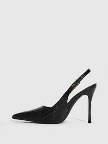 CUCCOO SZL Women's Black Pointed Toe High Heels With Faux Snake Skin Metallic Buckle Decor - 22-28 Black - View 10