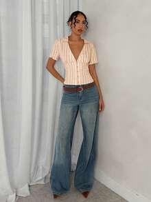 Glamine 女士短款荷叶边条纹衬衫 - 彩色 - 查看 3