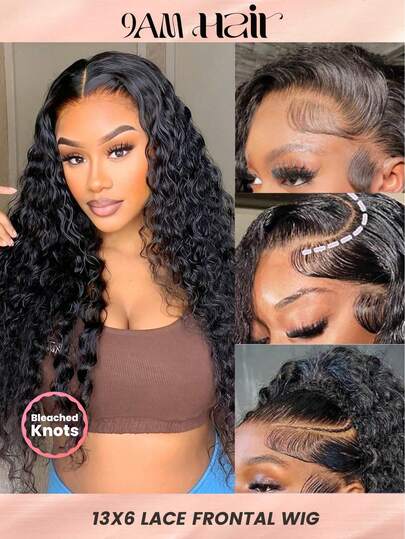 13x6 预拔毛漂白水波纹蕾丝前假发 真人发无胶假发 真人发 150% 密度透明蕾丝前假发 真人发告别打结