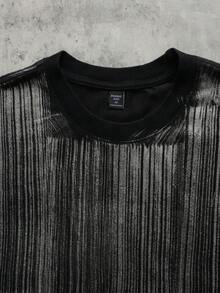 ROMWE MEN Men's Handpainted Loose Fit Short Sleeve T-Shirt - Black - View 2
