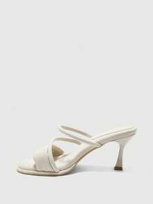 CUCCOO BIZCHIC Women's Fashionable Elegant Round Toe Thin Strap High Heel Slippers Summer Shoes - Apricot - View 10