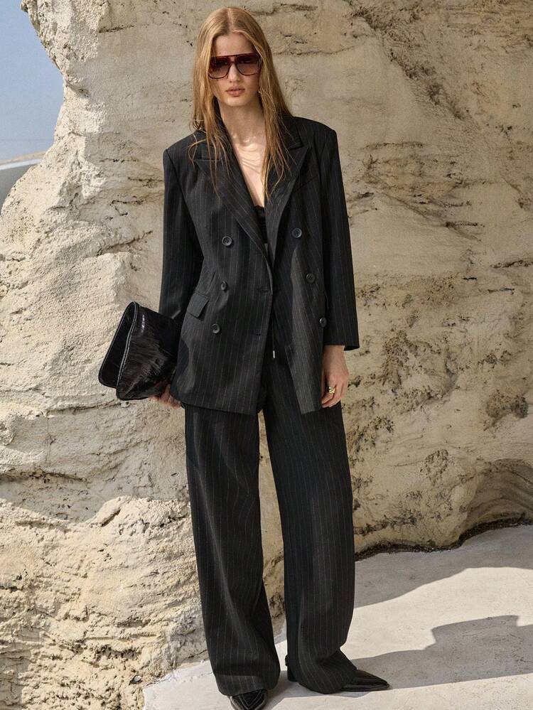 WOMEN'S STRIPED LOOSE CHIC SILHOUETTE LONG SLEEVE BLAZER, SPRING/SUMMER