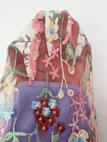 SHEIN Raffinéa 女士优雅紫色浪漫刺绣网纱圆领无袖连衣裙，适合派对和各种场合，春夏款 - 紫色 - 查看 7