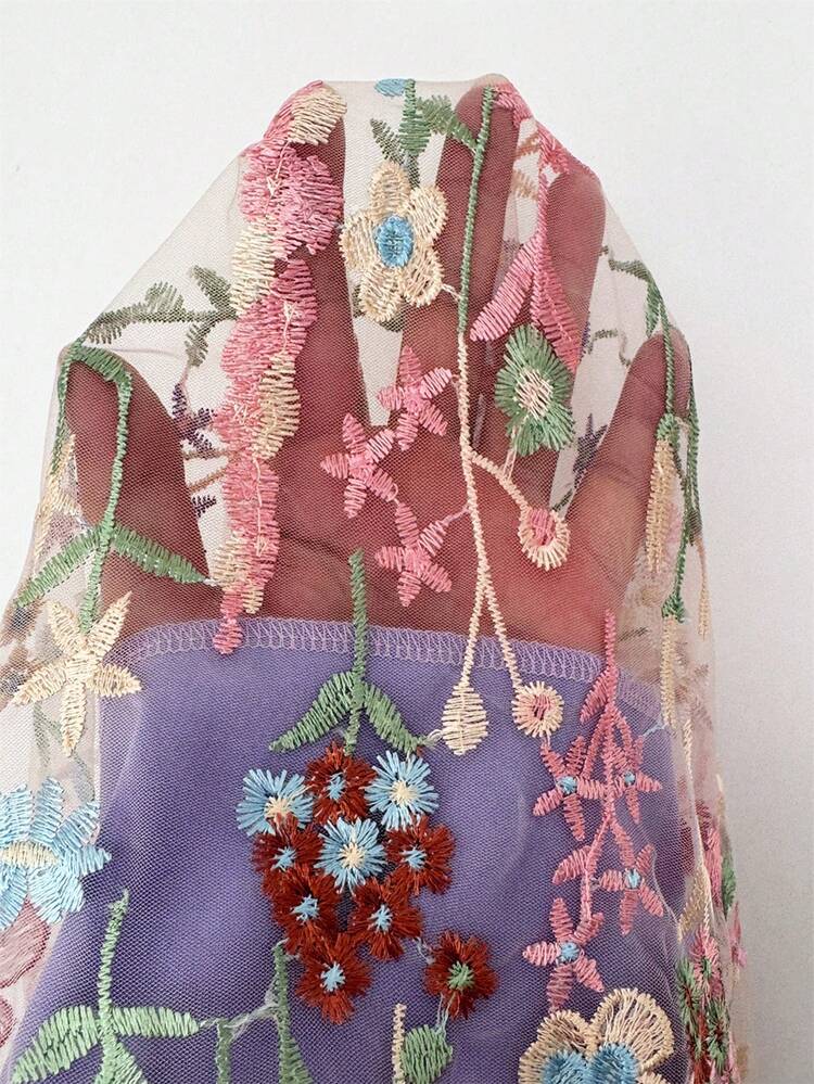 SHEIN Raffinéa Vestido elegante de mujer de cuello redondo sin mangas, con bordado romántico de malla púrpura, para fiestas y ocasiones, /verano - Morado - Añade 7