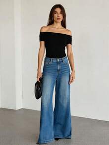 SHEIN Tall 3件套女士夏季T恤，纯色垂褶领百搭时尚上衣，一件上衣三种穿法，夏季女装，派对上衣 - 黑色 - 查看 9