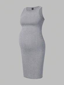 Modmama Maternity Solid Color + Striped Print Fitted Sleeveless Dress - Black - View 8