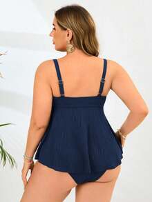 SHEIN Swim Plus Size Women's 2 Pieces Black Solid High Waist Triangle Bikini Set, Minimalist Vacation Swimwear - Royal Blue - View 2
