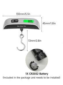 Teckwe 1pc Mini Hanging Hook Scale, Lugggage Weight Scale For Travel, Digital Weighing Scale, Multi-Function For Home - Silver Black - View 8