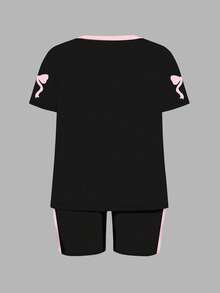 Slaydiva Bộ 2 áo thun tay ngắn in nơ hồng thể thao cỡ lớn số 23 và quần short, giản dị và tối giản - Nhiều màu - Xem 7