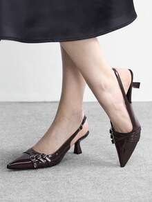 CUCCOO BIZCHIC 女鞋 女士尖头细高跟酒红色多条纹后跟带优雅通勤女鞋后跟凉鞋适合日常百搭工作购物女鞋 - 深酒紅 - 查看 8