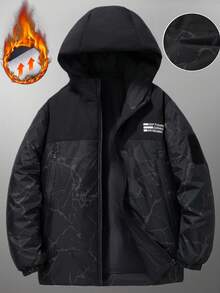 Manfinity Homme Letter Print Hooded Zip-Up Long Sleeve Thick Padded Padded Coat, Fall/Winter - Multicolor - View 2