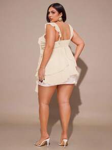 SHEIN BAE Plus Size Women Asymmetrical Ruffle Hem Camisole Top, Pink - Apricot - View 3