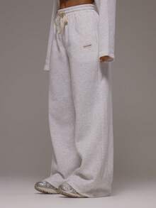 Musera Sport 超大款撞色抽绳阔腿慢跑裤，仅限秋季/冬季运动服、健身房锻炼、普拉提、日常休闲穿着 - 灰色 - 查看 3