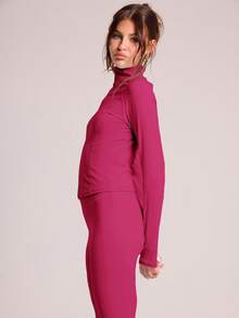 Musera Sport 拉链长袖修身高领运动外套，适合日常、板式网球、网球、匹克球、健身房、冬季普拉提等运动，打造胶囊衣橱风格。 - 玫紅色 - 查看 4