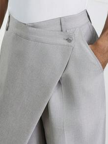 TOKVUE 男士时尚百搭阔腿休闲裤，灰色阔腿裤，宽松灰色裤子，前缝褶裥设计，灰色长裤，宽松灰色裤子 - 淺灰色 - 查看 5