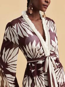 Travachic Women's Vacation Plant Print Tassel Trim Kimono Cover Up - Multicolor - View 4