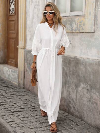 Brillora Women's Loose Solid Color Woven Long Dress, Suitable For Spring/Summer Vacation