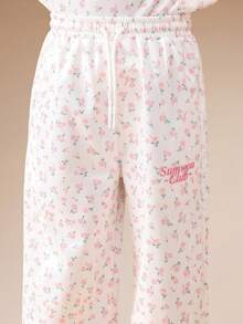 SUMWON Tween Girls Floral Print Hoodie And Sweatpants Co-Ord Set Without Drawstring Hood For Casual Wear - White - View 7