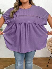 SHEIN CURVE+ Kemeja Lengan Kelelawar Warna Polos Kasual Ukuran Besar untuk Liburan Musim Panas/Pantai/Pantai/Pakaian Pantai - Purple - View 4