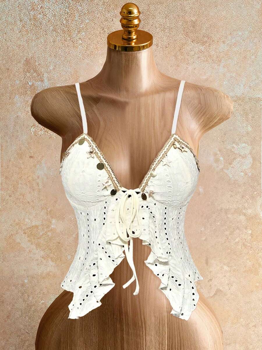 Mistrie Sexy Bohemian Style Shell Star Charm Asymmetrical Forked Halter Top - Apricot - View 1