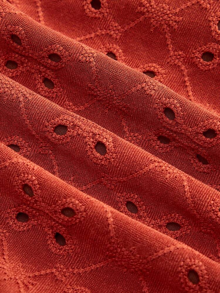 SHEIN Maija Women's Burgundy Sexy Sleeveless Ruched Spaghetti Strap Knitted One-Piece Swimsuit Plants Pattern