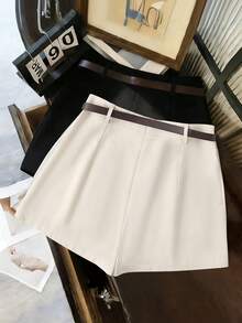 Franclia Quần short nữ thời trang mới, kiểu dáng thường ngày, đa năng, chất liệu mềm mại, có họa tiết, cạp cao, xẻ tà hai bên, màu mơ, quần short nữ mùa xuân/hè, quần short bó sát nữ, quần dài nữ thường ngày mùa xuân/hè. - Màu be - Xem 2